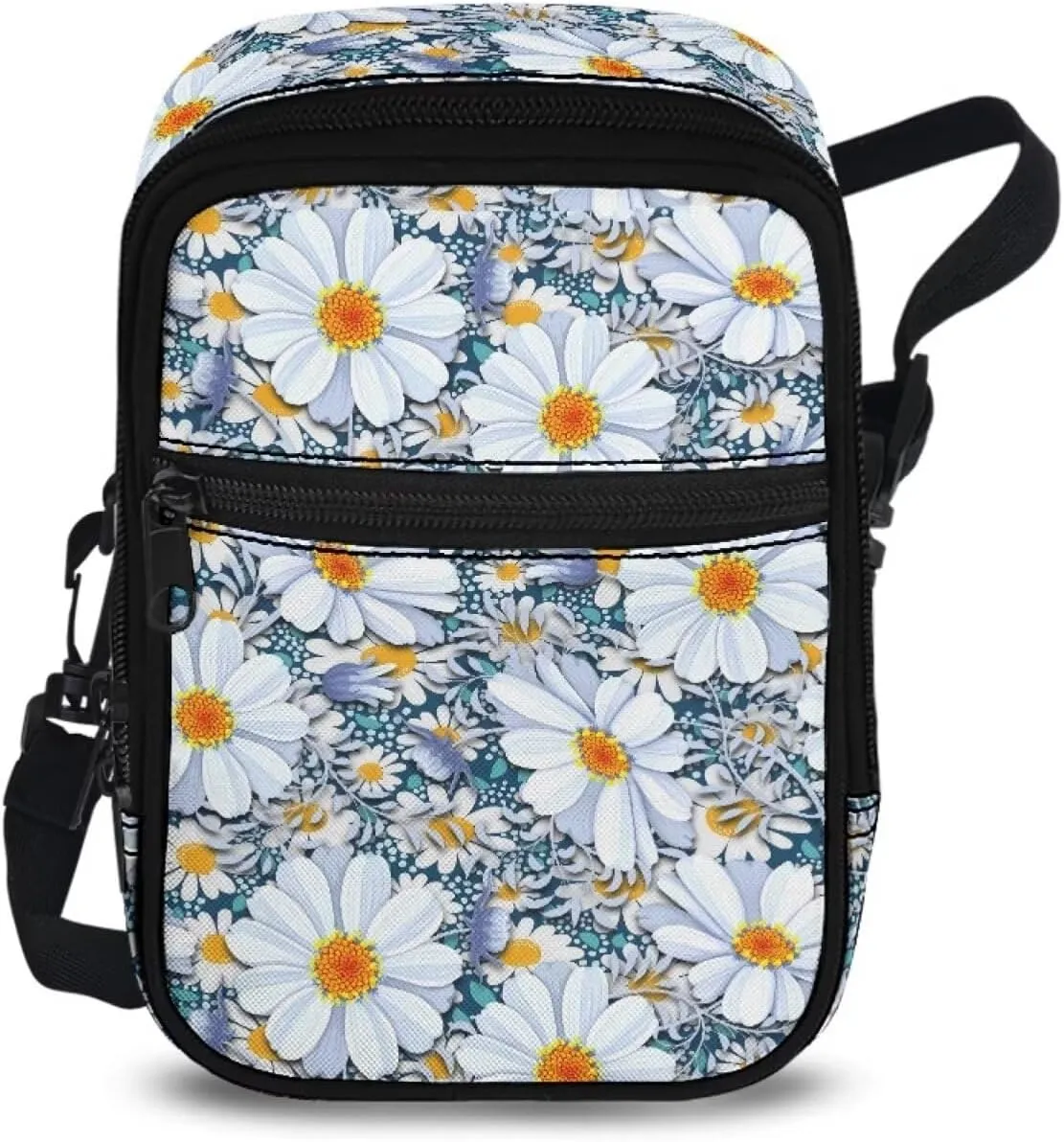 BIGCARJOB Stylish Daisy Print Crossbody Purse for Women Travel Sling Bags Shoulder Handbags Crossbody Backpack Teens Girls Mini Messenger Tote Bags Cute Fanny Pack