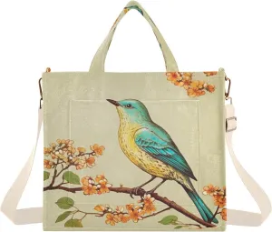 Bird Painting Design Corduroy Tote Bag for Women Hobo Crossbody Bag Purse Stylish Shoulder Handbag Messenger Bags, S