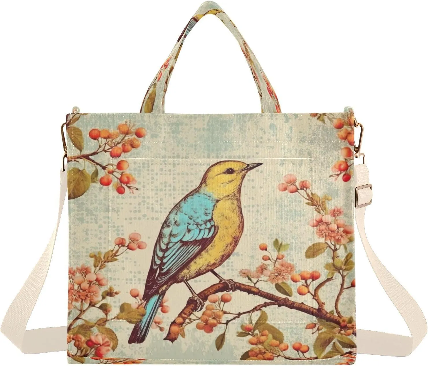 Bird Painting Design Corduroy Tote Bag for Women Hobo Crossbody Bag Purse Stylish Shoulder Handbag Messenger Bags, S