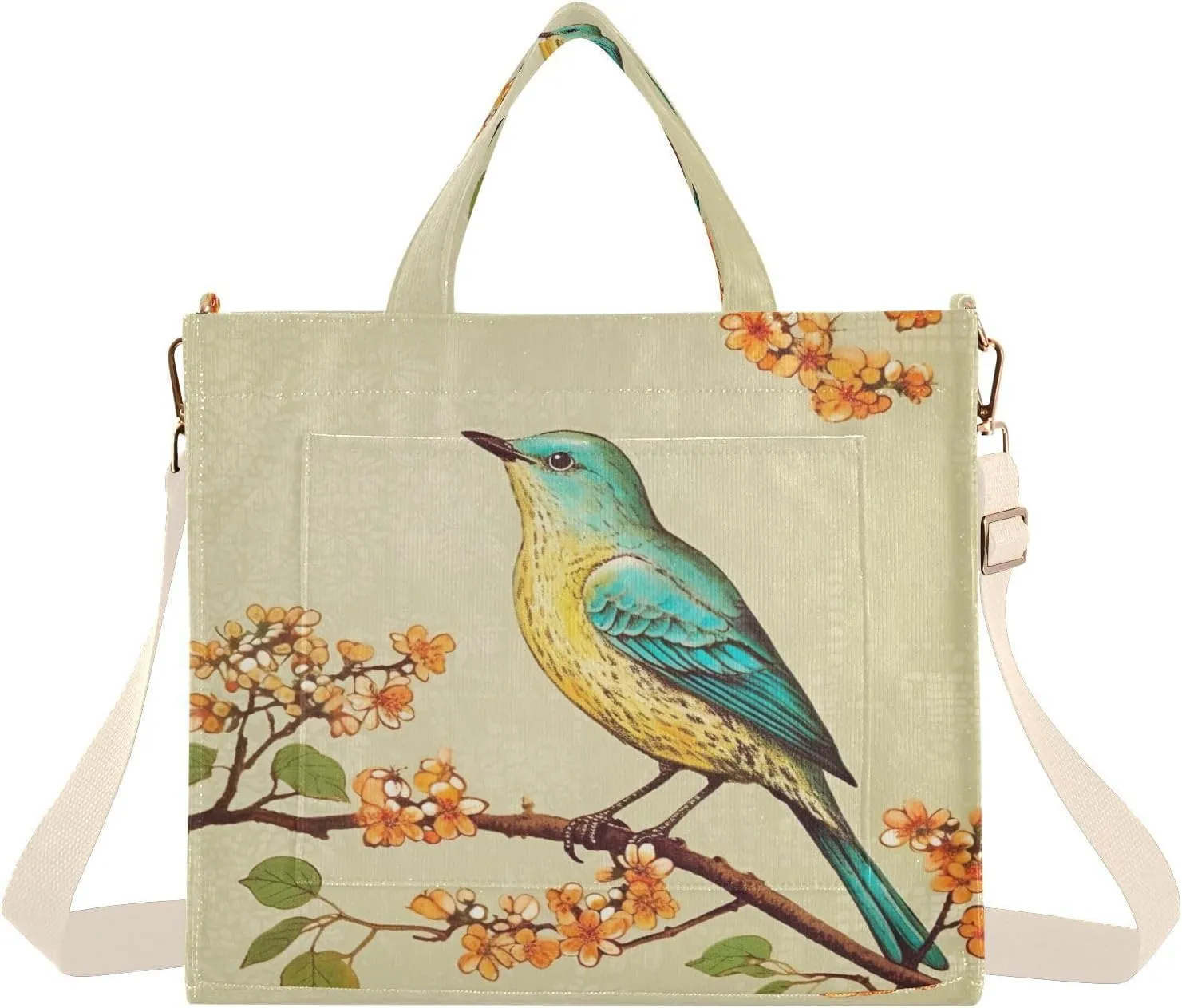 Bird Painting Design Corduroy Tote Bag for Women Hobo Crossbody Bag Purse Stylish Shoulder Handbag Messenger Bags, S