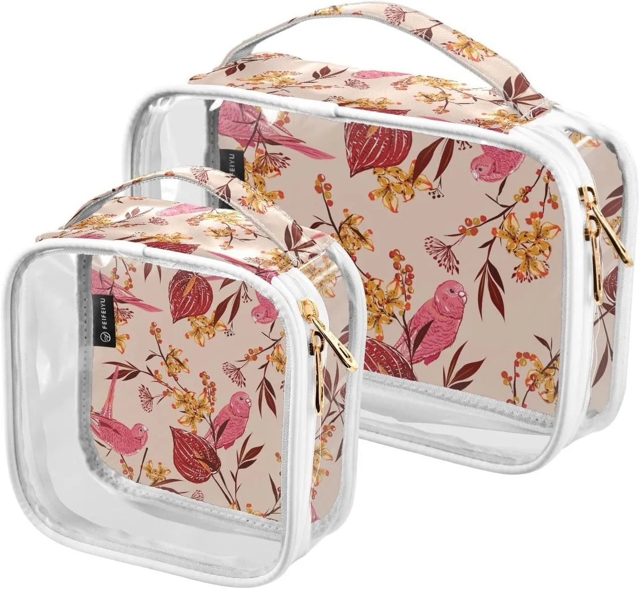 Birds Japanese 2 Pieces Clear Makeup Cosmetic Bags for Traveling Vacation Organizing, Toiletry Bags for Women Men, PVC Waterproof Travel Organizer
