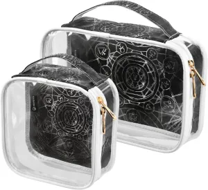 Black-alchemys-print 2 Pieces Clear Makeup Cosmetic Bags for Traveling Vacation Organizing, Toiletry Bags for Women Men, PVC Waterproof Travel Organizer