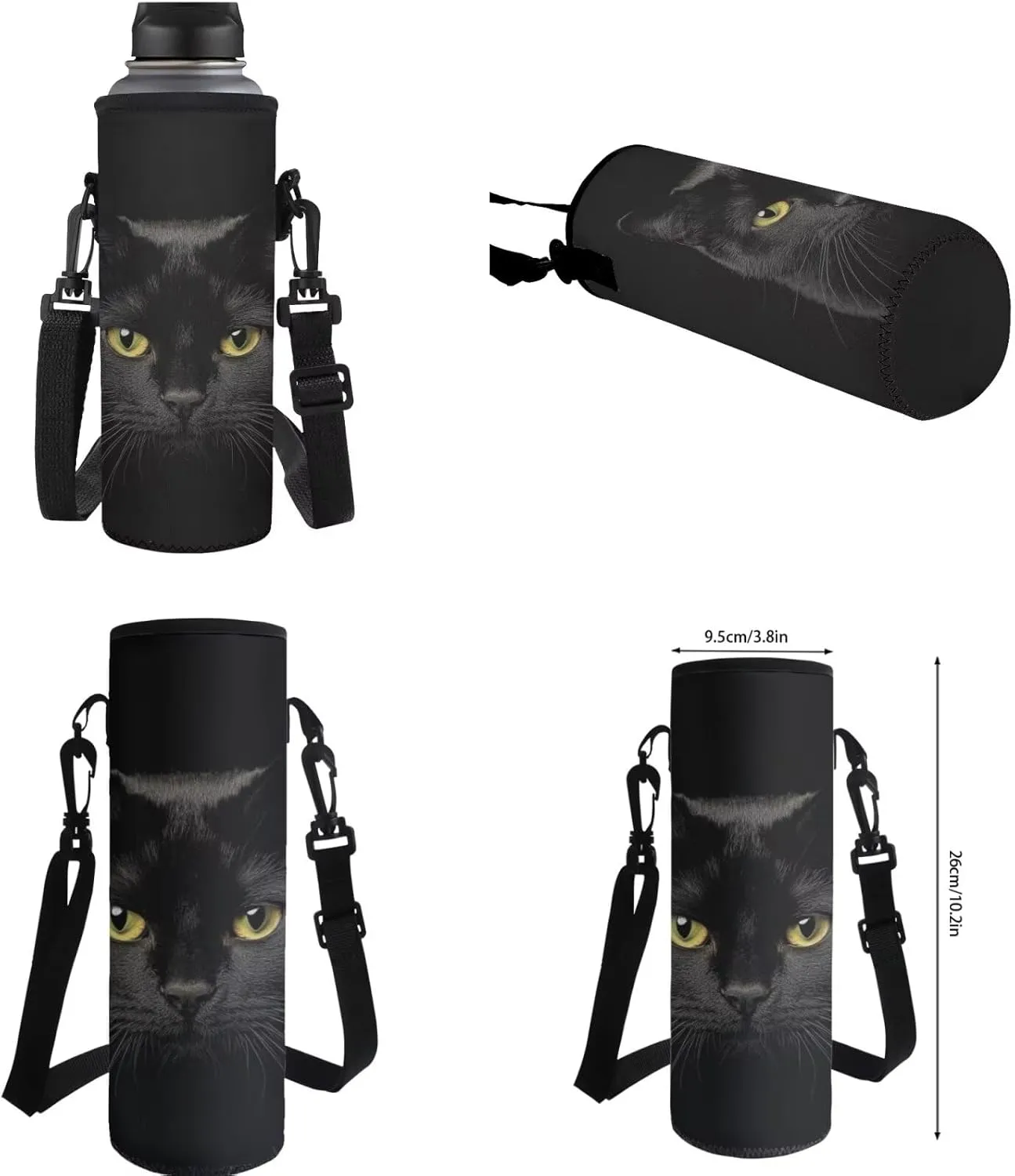Black Cat Backpack for School Large Capacity Bookbag and Lunch Box Set for Boys Versatile Lunch Bag with Shoulder Strap 4 Piece Back to School Gifts