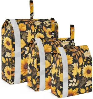 Black Sunflowers Leaves Packing Cubes for Travel 3 Set Compression Travel Bags Suitcase Organizer Bags for Carry On Suitcases