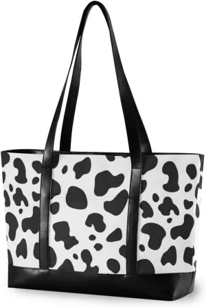 Black White Cow Leopard Chic modern laptop shoulder bag with zipper tote bags for Travel Gym Vacation with diaper maletn para laptop mujer