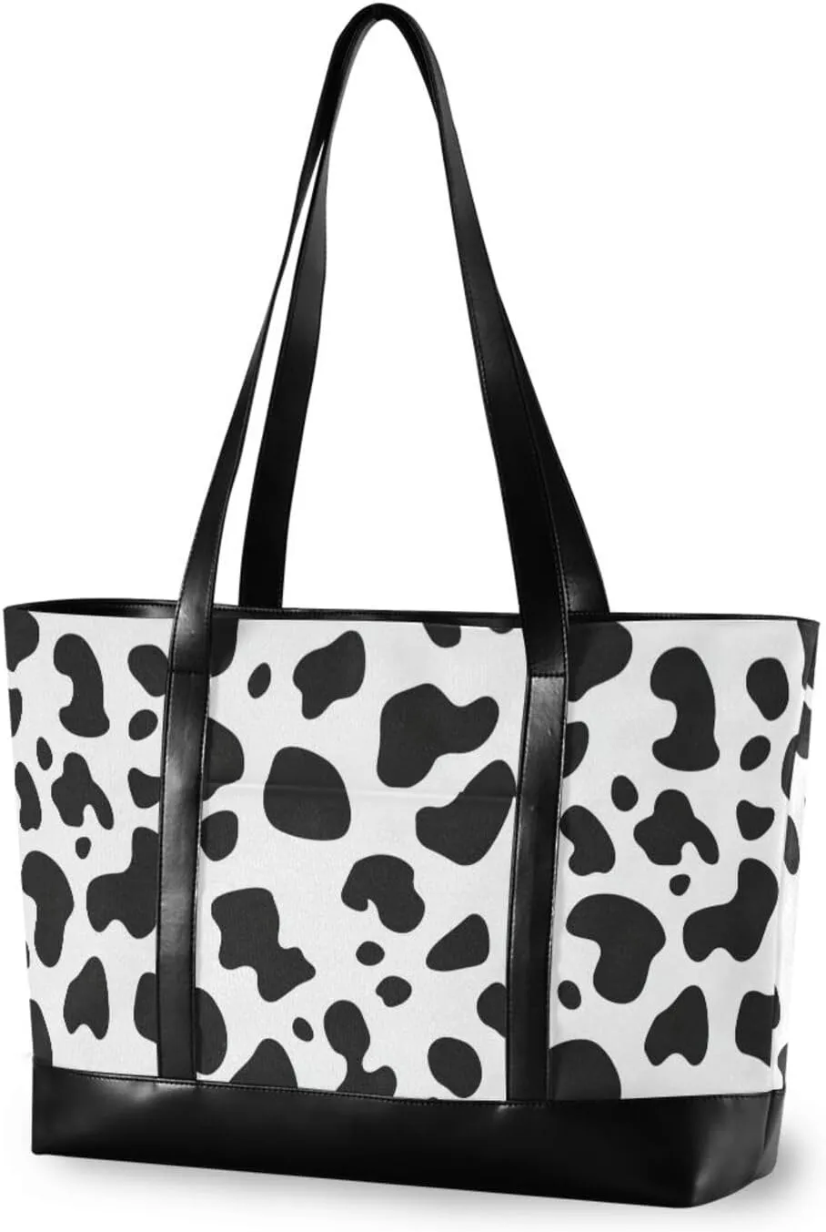 Black White Cow Leopard Chic modern laptop shoulder bag with zipper tote bags for Travel Gym Vacation with diaper maletn para laptop mujer