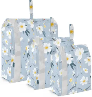 Blue Floral Flower Packing Cubes for Travel 3 Set Travel Compression Bags Luggage Bags Organizer for Suitcase