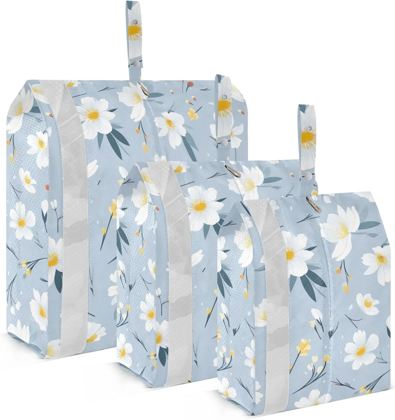 Blue Floral Flower Packing Cubes for Travel 3 Set Travel Compression Bags Luggage Bags Organizer for Suitcase