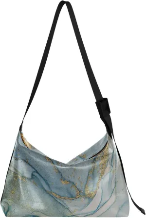 Blue Golden Fluid Hobo Crossbody Bags for Women Leather Large Shoulder Bag Cross Body Texture Modern Trendy Womens Tote Bags Handbag for Travel Shopping