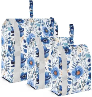 Blue Purple Flowers Packing Cubes for Travel 3 Set Compression Travel Bags Luggage Organizer Bags for Woman Man