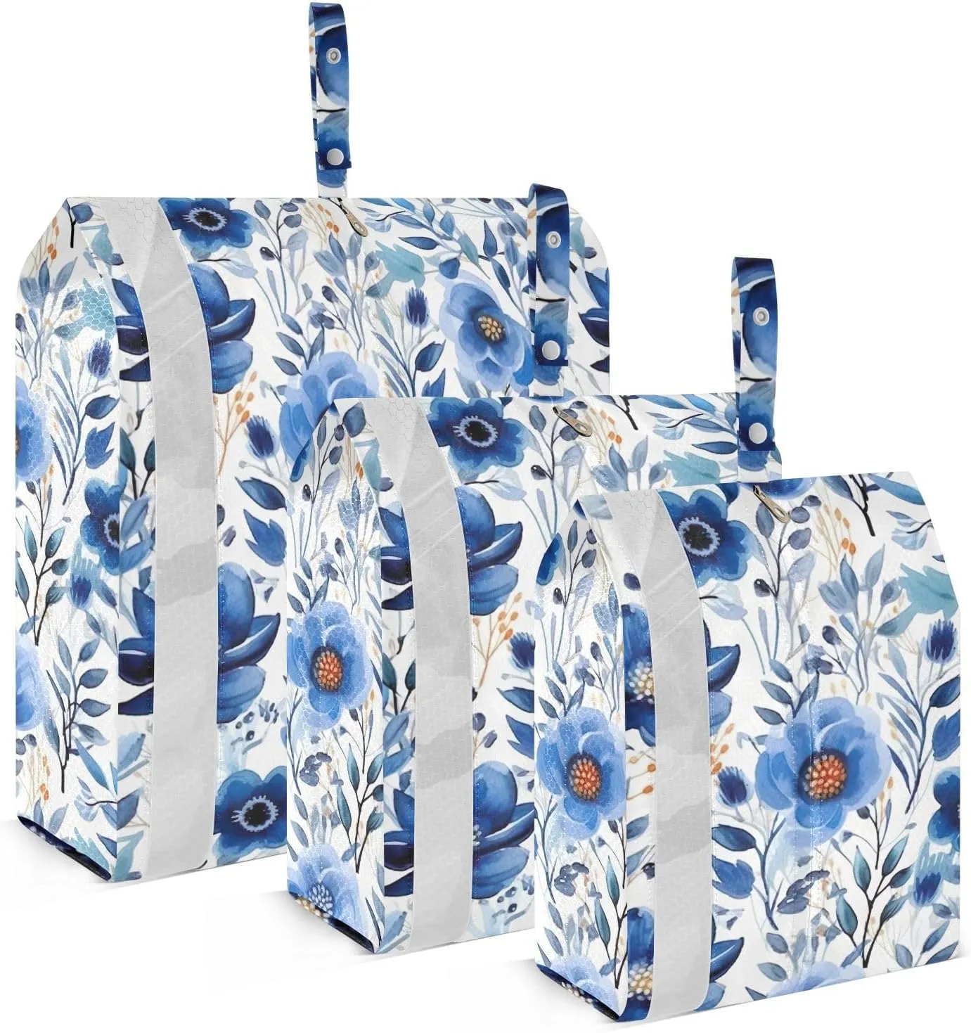 Blue Purple Flowers Packing Cubes for Travel 3 Set Compression Travel Bags Luggage Organizer Bags for Woman Man