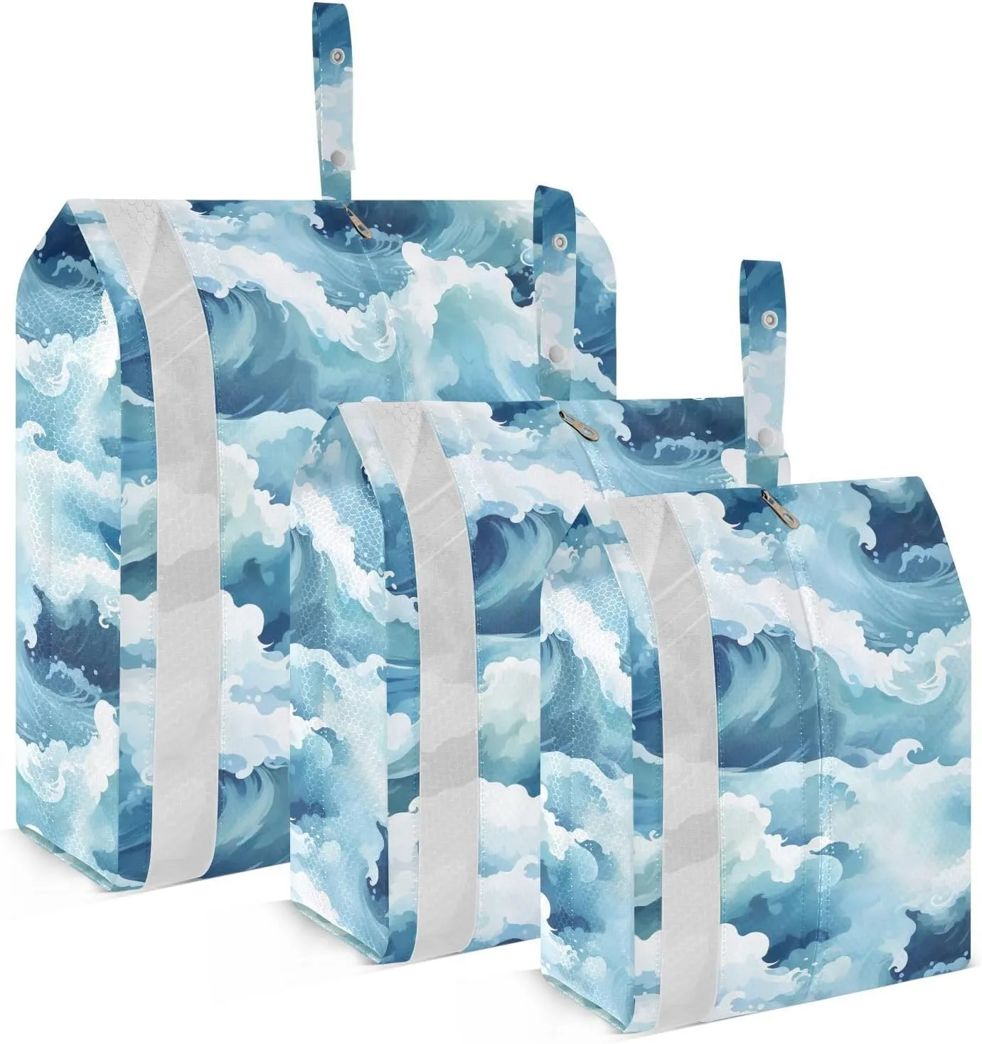 Blue Sea Waves Packing Cubes for Travel 3 Set Travel Compression Bags Suitcase Organizer Bags Set for Suitcases