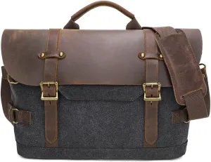 Briefcase for men Men's Messenger Bag Large Laptop Bag Waxed Canvas Briefcase Men's Shoulder Bags Laptop Work Document Bag for Work Travel Daily Use Multiple Pocket Dark Gray