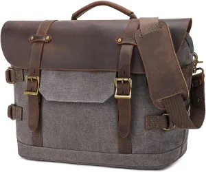Briefcase for men Men's Messenger Bag Large Laptop Bag Waxed Canvas Briefcase Men's Shoulder Bags Laptop Work Document Bag for Work Travel Daily Use Multiple Pocket Light Gray