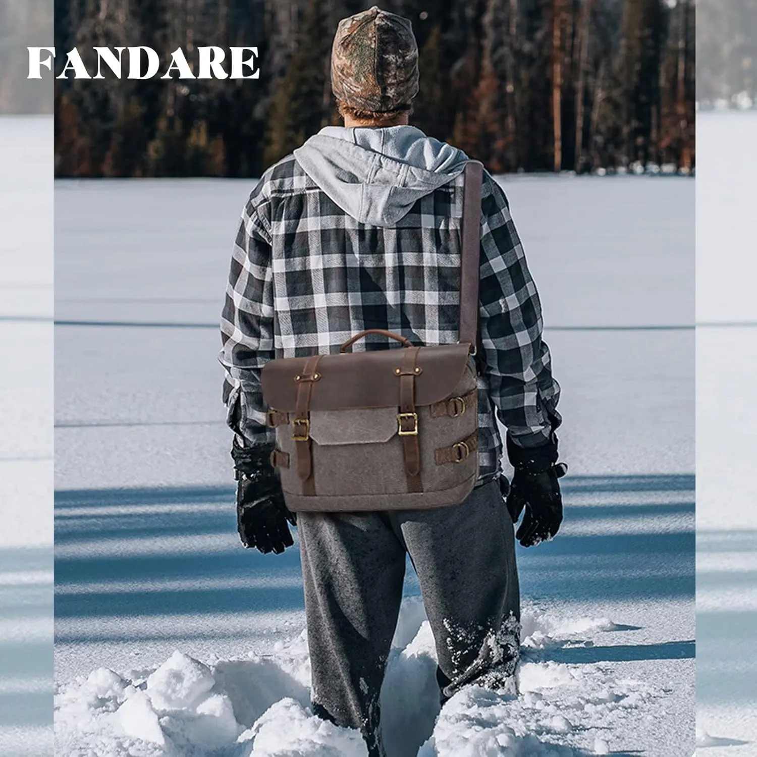 Briefcase for men Men's Messenger Bag Large Laptop Bag Waxed Canvas Briefcase Men's Shoulder Bags Laptop Work Document Bag for Work Travel Daily Use Multiple Pocket Light Gray