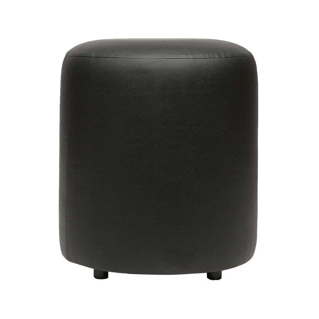 Britto Upholstered Round Faux Leatherette Pouffe: Black