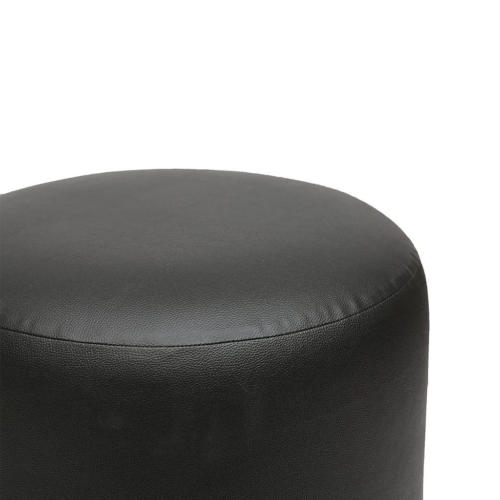 Britto Upholstered Round Faux Leatherette Pouffe: Black