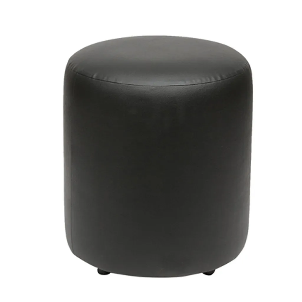 Britto Upholstered Round Faux Leatherette Pouffe: Black