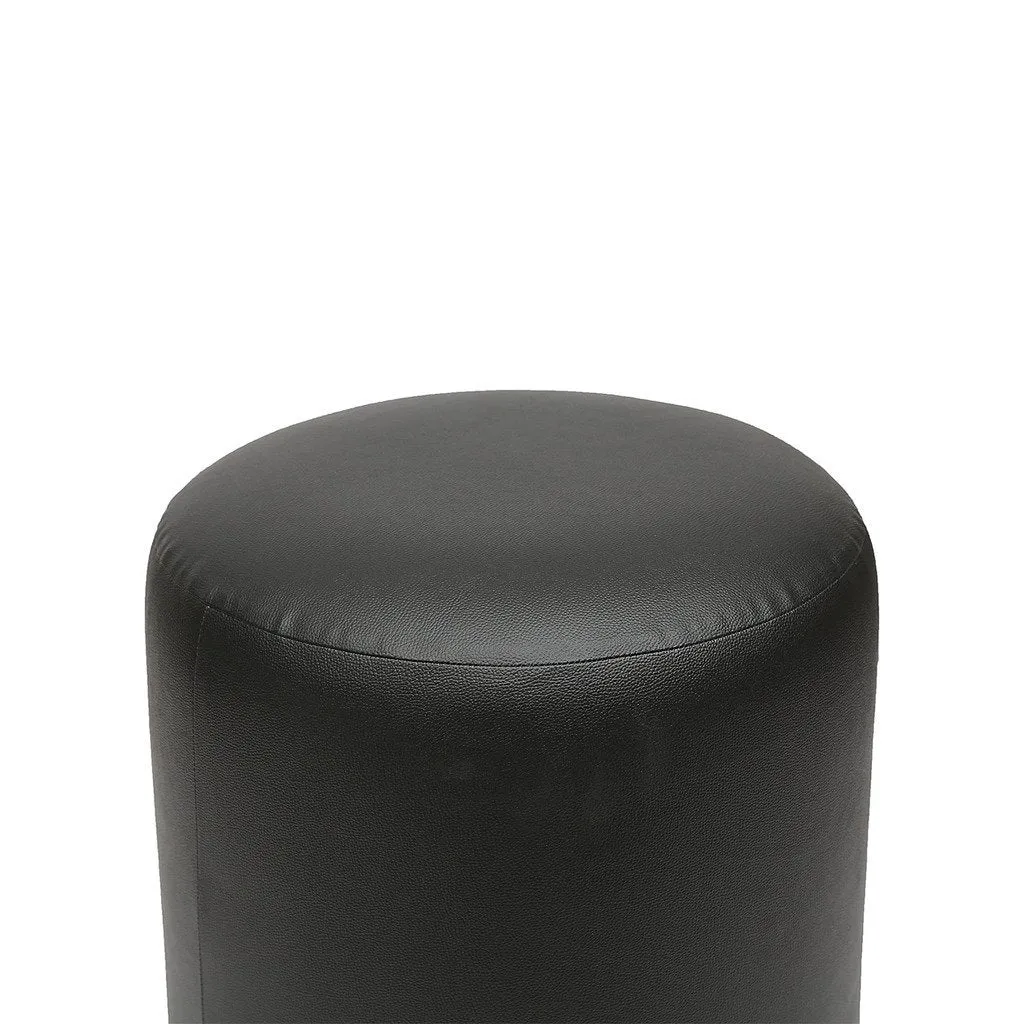 Britto Upholstered Round Faux Leatherette Pouffe: Black
