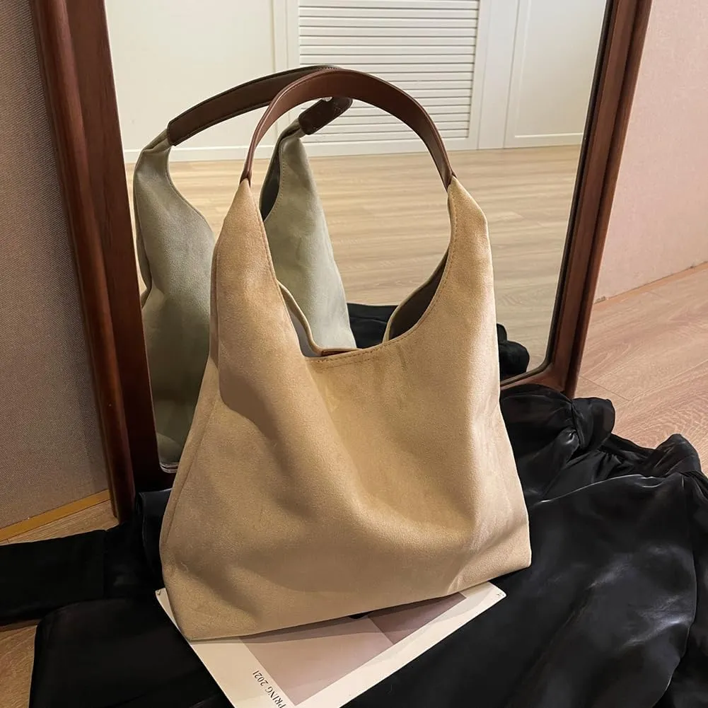 Brown Suede Tote Bags for Women Work Bags Suede Shoulder Bag Suede Slouchy Bag Hobo Handbag Office Tote Handbag