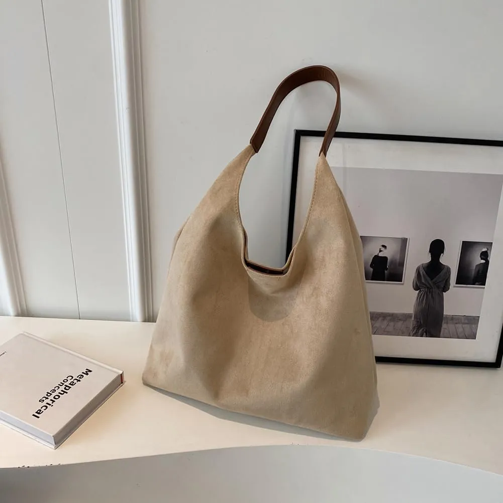 Brown Suede Tote Bags for Women Work Bags Suede Shoulder Bag Suede Slouchy Bag Hobo Handbag Office Tote Handbag