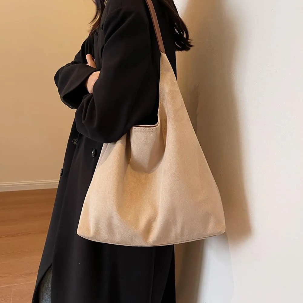 Brown Suede Tote Bags for Women Work Bags Suede Shoulder Bag Suede Slouchy Bag Hobo Handbag Office Tote Handbag