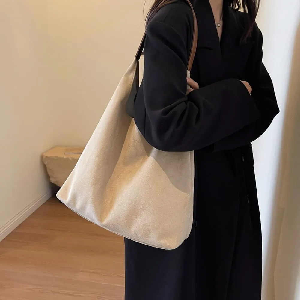 Brown Suede Tote Bags for Women Work Bags Suede Shoulder Bag Suede Slouchy Bag Hobo Handbag Office Tote Handbag