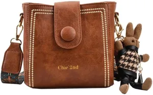 Bucket Bags for Women, Mini Bucket Tote Purses, Pu Leather Vintage Crossbody with Bunny Charm, Shopping Travel