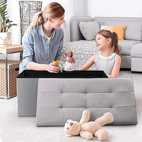 Camabel Folding Storage Ottoman Bench Cube Holds Up to 660lbs 30 inch Storage Bench with Memory Foam Seat Ottoman with Storage Footrest Padded Upholstered Tufted for Room BG364