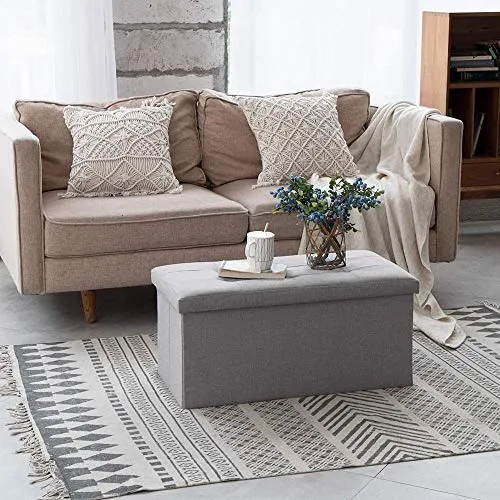 Camabel Folding Storage Ottoman Bench Cube Holds Up to 660lbs 30 inch Storage Bench with Memory Foam Seat Ottoman with Storage Footrest Padded Upholstered Tufted for Room BG364