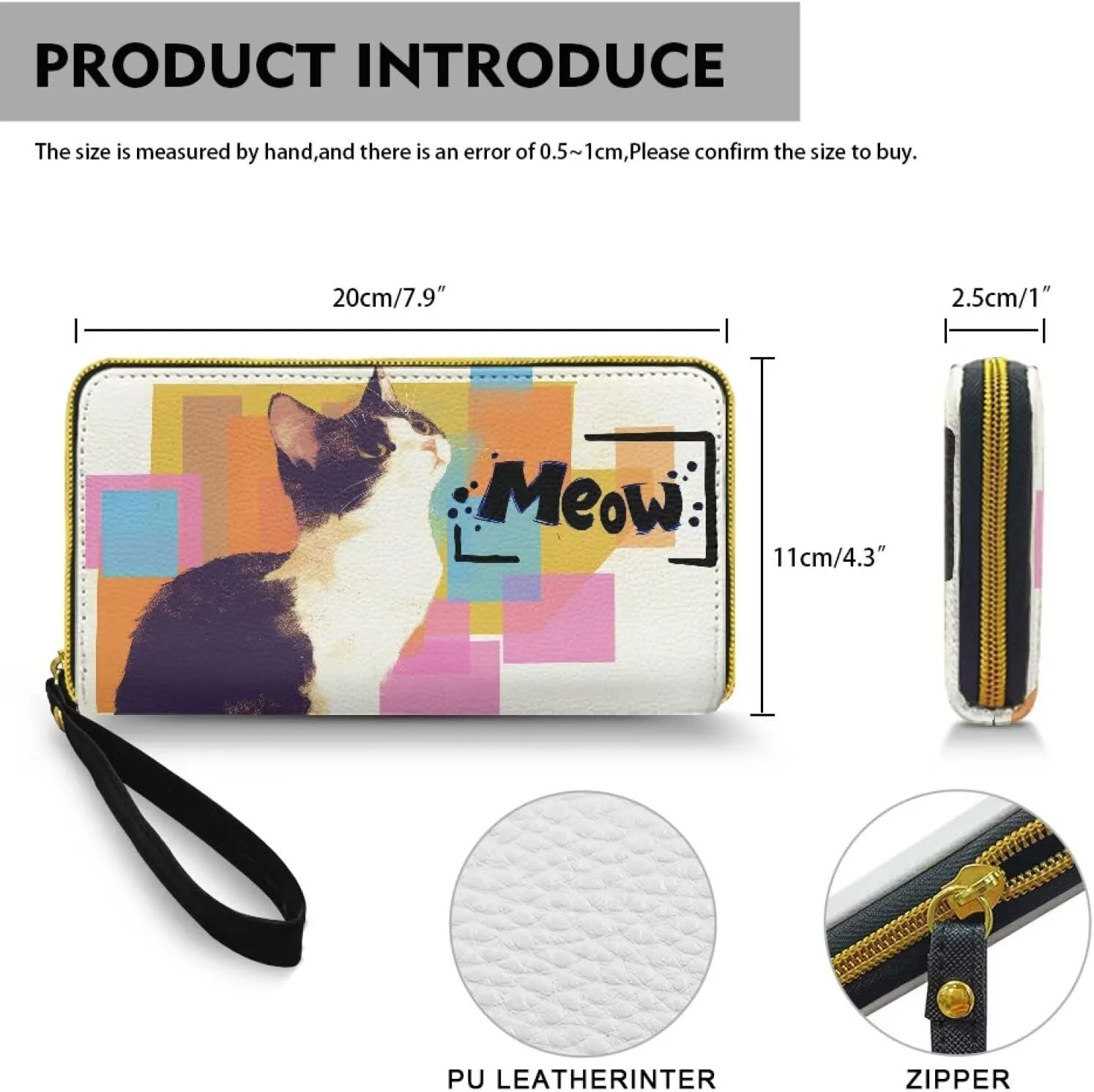 Cat Painting Wallets for Women, Abstract Modern Paint Colorblock Zipper Long Wallet Clutch with Coin Pocket, Kitty Cats Printed Ladies Long Purse Credit Card Holder