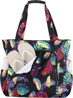 Chase Chic Large Beach Tote Bag for Women, Lightweight Waterproof Pool Tote Bag With Zipper Wet Compartment for Travel