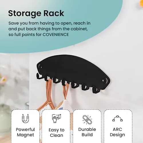 CHESTON Magnetic Storage Rack with Magnetic Hooks - Durable Organizer for Metal Surfaces: Refrigerators, Microwaves & Metal Almirah (Set of 3)