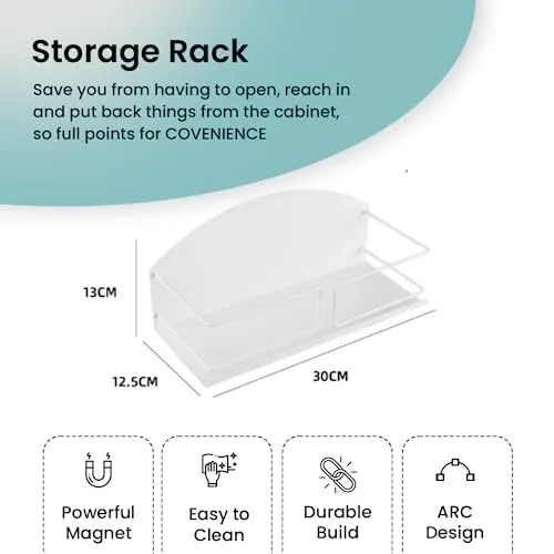 CHESTON Magnetic Storage Rack with Magnetic Hooks - Durable Organizer for Metal Surfaces: Refrigerators, Microwaves & Metal Almirah (Set of 3)