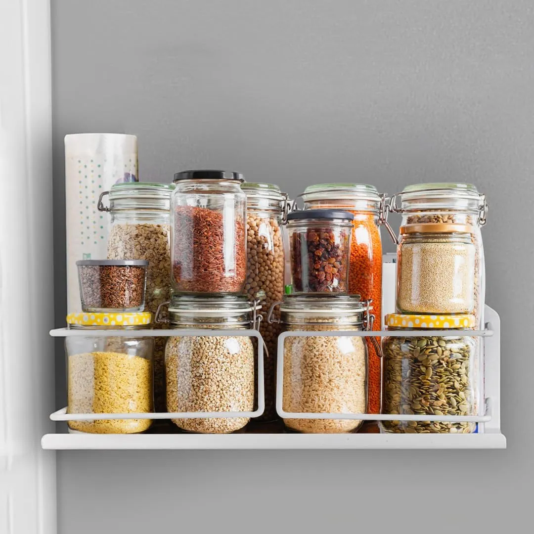 CHESTON Magnetic Storage Rack with Magnetic Hooks - Durable Organizer for Metal Surfaces: Refrigerators, Microwaves & Metal Almirah (Set of 3)