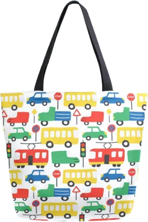 Chic Extra Large Shoulder Grocery Tote Bag, Road Cars Traffic Lights Colors Canvas Daily Handle Bag for Gym Yoga Weekender Beach Travel Picnic Kitchen Reusable Market Shopping