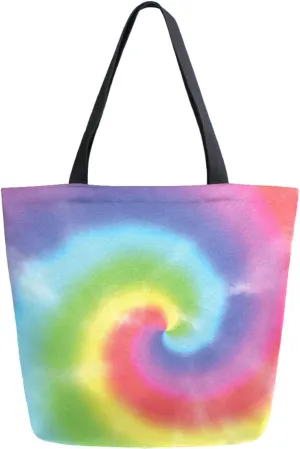 Chic Extra Large Shoulder Grocery Tote Bag, Tie-dye Rainbow Color Swirl Canvas Daily Handle Bag for Gym Yoga Weekender Beach Travel Picnic Kitchen Reusable Market Shopping