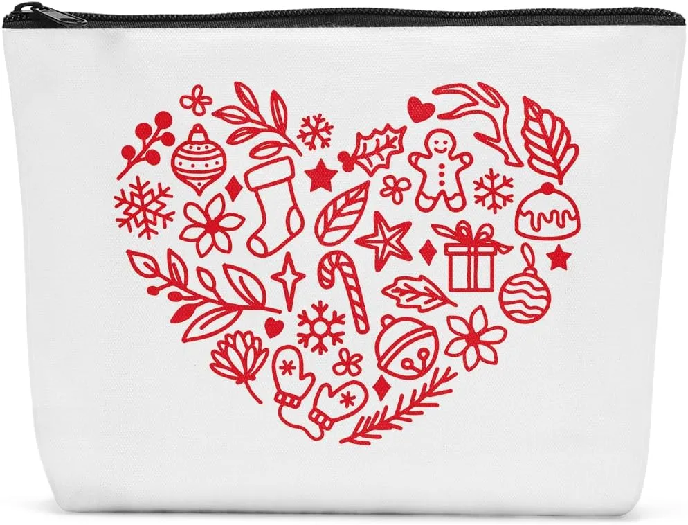 Christmas Makeup Bag Christmas Purses for Women Christmas Travel Organizer Travel Toiletry Bag Christmas Season Cosmetic Bag for Women Gifts for Christmas Red Heart Shaped Make Up Bag