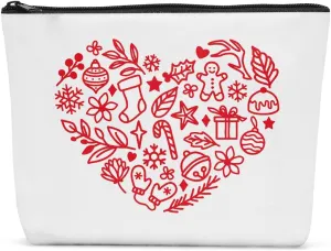 Christmas Makeup Bag Christmas Purses for Women Christmas Travel Organizer Travel Toiletry Bag Christmas Season Cosmetic Bag for Women Gifts for Christmas Red Heart Shaped Make Up Bag