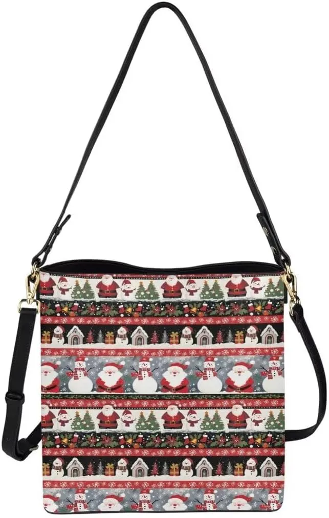 Christmas Shoulder Bucket Bag for Women Large Leather Tote Bag Stylish Hobo Bags Daily Storage Bag with Pockets