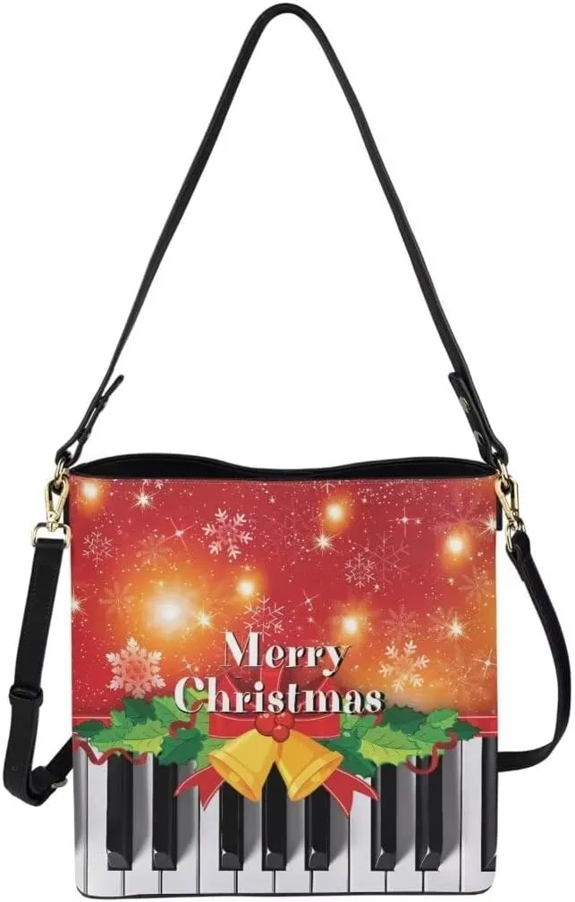 Christmas Shoulder Bucket Bag for Women Large Leather Tote Bag Stylish Hobo Bags Daily Storage Bag with Pockets