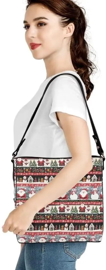 Christmas Shoulder Bucket Bag for Women Large Leather Tote Bag Stylish Hobo Bags Daily Storage Bag with Pockets