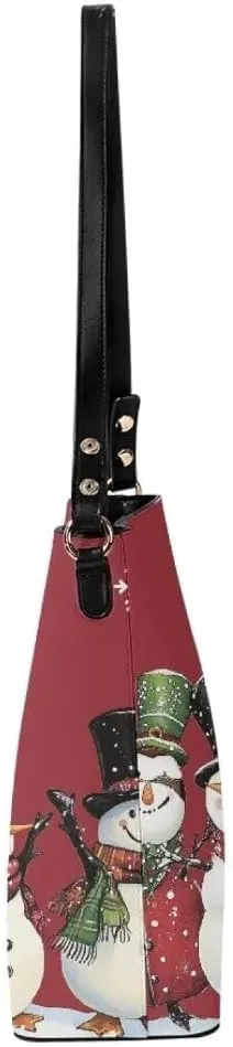 Christmas Shoulder Purse Bucket Bag for Women Leather Tote Bag Stylish Travel Shopping Hobo Bags,Multiple Pockets
