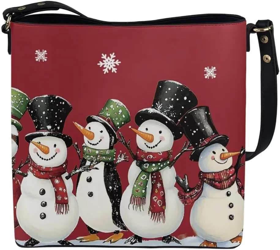 Christmas Shoulder Purse Bucket Bag for Women Leather Tote Bag Stylish Travel Shopping Hobo Bags,Multiple Pockets