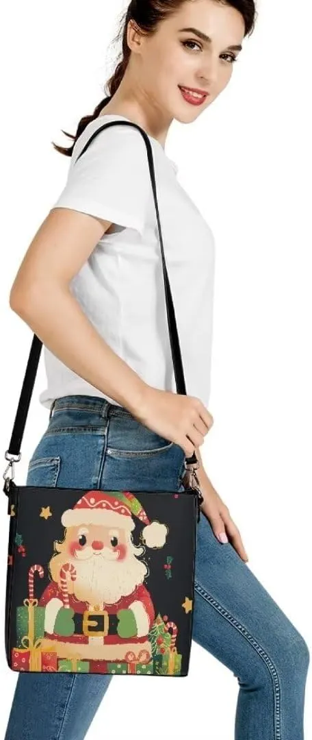 Christmas Shoulder Purse Bucket Bag for Women Leather Tote Bag Stylish Travel Shopping Hobo Bags,Multiple Pockets