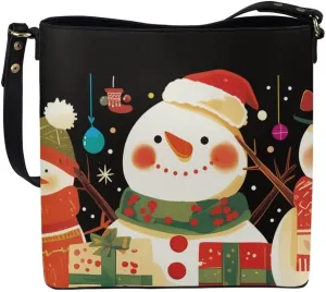Christmas Shoulder Purse Bucket Bag for Women Leather Tote Bag Stylish Travel Shopping Hobo Bags,Multiple Pockets