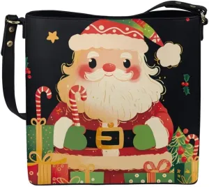 Christmas Shoulder Purse Bucket Bag for Women Leather Tote Bag Stylish Travel Shopping Hobo Bags,Multiple Pockets