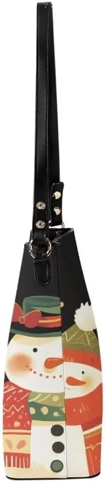 Christmas Shoulder Purse Bucket Bag for Women Leather Tote Bag Stylish Travel Shopping Hobo Bags,Multiple Pockets