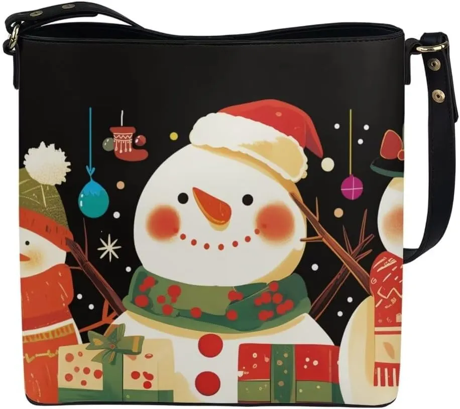 Christmas Shoulder Purse Bucket Bag for Women Leather Tote Bag Stylish Travel Shopping Hobo Bags,Multiple Pockets