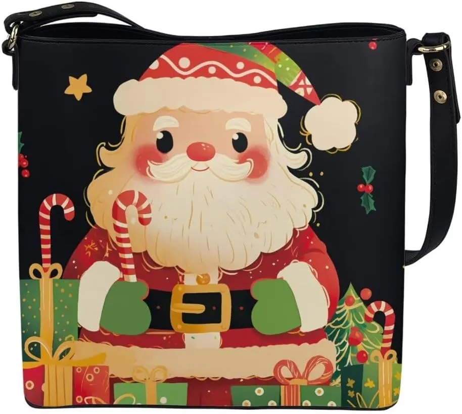 Christmas Shoulder Purse Bucket Bag for Women Leather Tote Bag Stylish Travel Shopping Hobo Bags,Multiple Pockets